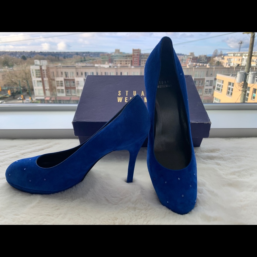 Stuart Weitzman blue suede heels